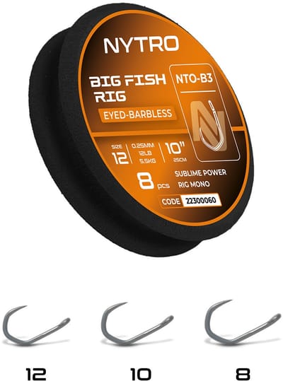 Nytro Ready Tied Rigs Big Fish Rig Eyed-Barbless 25cm (8 pcs) - Maat : Haak 8 - 0.30mm