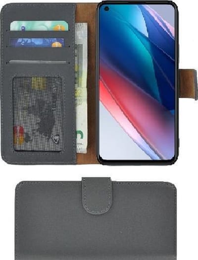 Oppo Find X3 Lite Hoesje - Bookcase - Oppo Find X3 Lite Wallet Book Case Echt Leer Grijs Cover