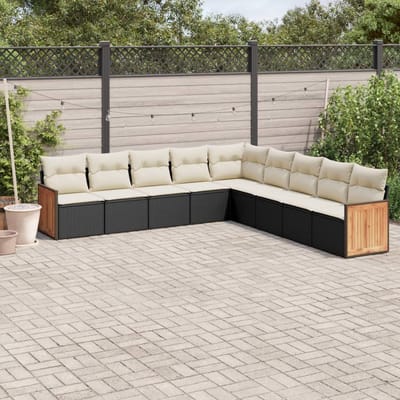 vidaXL - 9-delige - Loungeset - met - kussens - poly - rattan - zwart