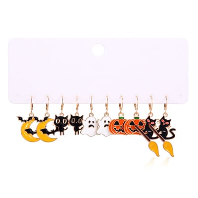 Plux Fashion Halloween Oorbellen 5 Set - Goud - Sieraden - Oorbellen - Oorhangers - Sieraad Set- Halloween Set - Sieraden Cadeau - Jewellery Set - Duurzame Kwaliteit - Halloween - Kerst - Black Friday