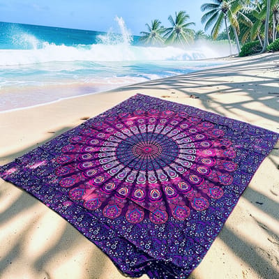 Lindian-style - Groot Strandlaken - Paars - Mandala strandkleed - Tweepersoons strandkleed - Yoga kleed - Picknick