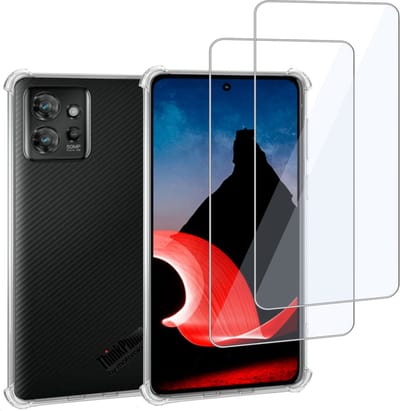 Geschikt voor Motorola ThinkPhone - Hoesje + 2x Screenprotector – Gehard Glas Cover + Shock Proof Case – Transparant