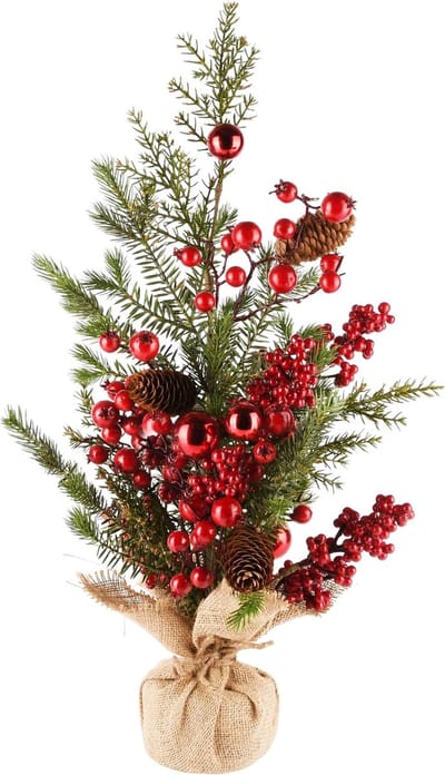 Dekoratief | Deco boompje m/kerstballen, groen/rood, pvc, 20x20x60cm | A245560