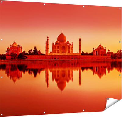 Gards Tuinposter Taj Mahal bij Zonsondergang - 150x120 cm - Tuindoek - Tuindecoratie - Wanddecoratie buiten - Tuinschilderij