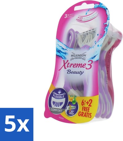 Wilkinson - Wegwerpscheermesjes Xtreme3 Beauty Comfort - Voor Gevoelige Huid - 8 scheermesjes - Bulkverpakking - 5 stuks