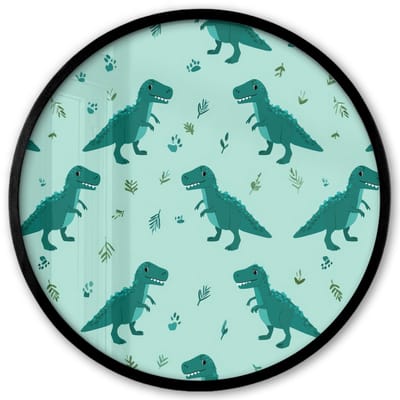 Poster in lijst Rond - Fotolijst 40x40 cm - Posters - Donkergroen - Dinosaurussen - Afdrukken - Bladeren - Ronde posterlijst zwart - Decoratie - Wanddecoratie woonkamer - Muurdecoratie slaapkamer