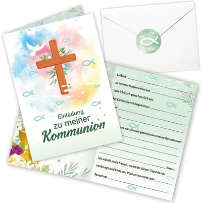 Dailygoods- Uitnodigingskaarten voor Communie - 16 Stuks - Met Enveloppen - Stickers - Voor Meisjes/Jongens - Heilige - Communiekaarten