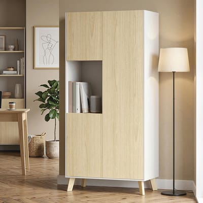 Pugsdrly Keukenkast van 170 cm, moderne kast met open vak, verstelbare legplanken, natuurlijke houtlook