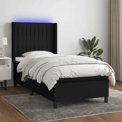 vidaXL - Boxspring - met - matras - en - LED - stof - zwart - 90x200 - cm