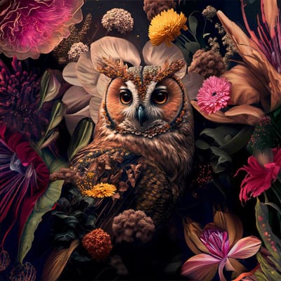 The Owl - 110cm x 110cm - Fotokunst op akoestisch schilderij | Wanddecoratie