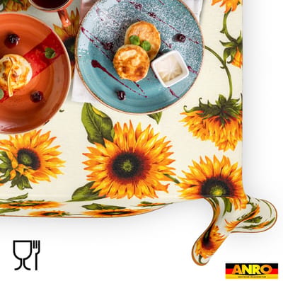 ANRO Tafelkleed Zonnebloemen Meerkleurig 180x100cm Met sierband Afwasbaar Waterafstotend
