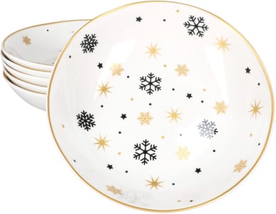Set van 6 sterren zwart met gouden soepborden van steengoed voor 6 personen - 23108248