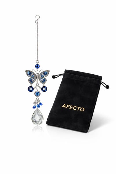 A: Kristallen Vlinder Suncatcher met Boze Oog | Beschermende Gelukshanger & Raamdecoratie in Afecto geschenkzakje