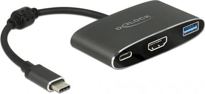 DeLOCK Premium USB-C naar HDMI, USB-A en USB-C PD adapter met DP Alt Mode (4K 30 Hz) / zwart - 0,20 meter