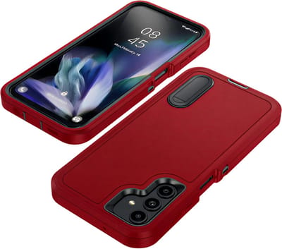 Premium Bescherming Geschikt voor Samsung Galaxy S25 Ultra – 3-in-1 Lederen Flip Cover met Schokbestendig, Anti-Kras, Full Body Bescherming en Kickstand-Rood