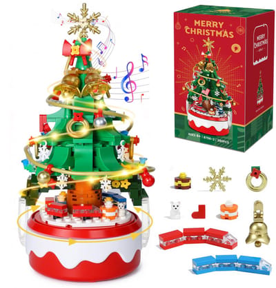 Kerstboom bouwstenen - 3D-puzzel - Bouwblokkenspeelgoed - Mini-bouwstenen - Geschikt voor kantoor, thuis, kerstversieringen - Creatief bouwblokkenproject voor volwassenen - DIY-kerstmuziekdoos - Roze en groen