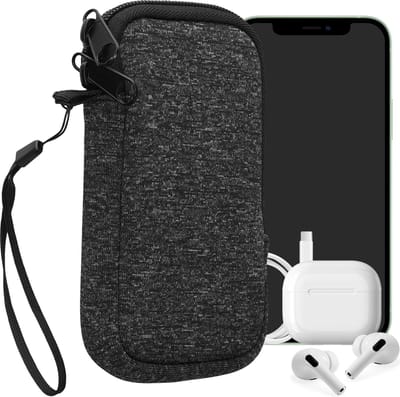 kwmobile telefoontasje universeel geschikt voor XS - 3,5/4" smartphones - 12,5 x 6,5 cm - Hoesje met rits en polslusje -In antraciet / wit -