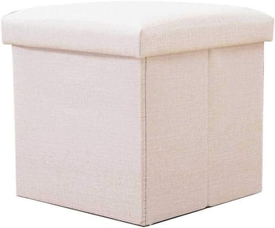 Opberg Poef - Voetenbankje Opbergbox - Woonkamer Organisatie - Zachte Sponge Deksel - 30 x 30 x 30 cm - Crèmewit
