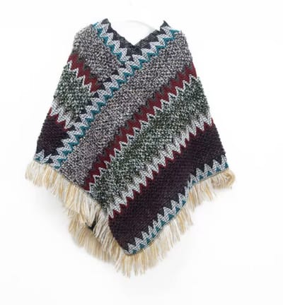N3 Collecties Bohemian Knitted Tassel Warme Mantel Jas Herfst Winter Poncho-Blauw
