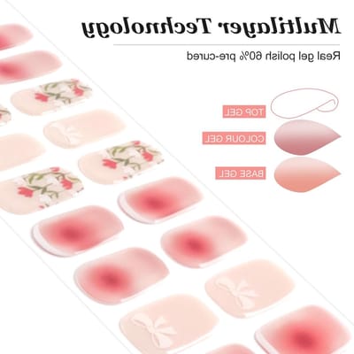Semi-Hardened Gel Stickers voor Nagels - 20 Stuks Volledige Dekking, Bloemen Design, UV/LED Lamp Vereist, Perfect voor Manicure en Nail Art