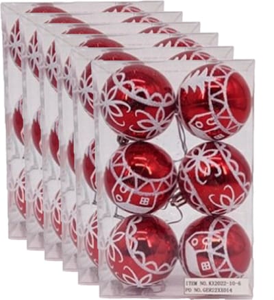 36x stuks gedecoreerde kerstballen rood kunststof diameter 6 cm - Kerstboom versiering