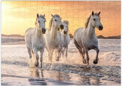 Legpuzzel Paarden Strand - Puzzel Paarden Paarden Puzzel - Ontspanning Thuis - Hoge Resolutie Print - 200 Stukjes - Wit
