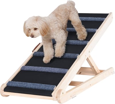 Opvouwbare Hondenhelling, 41,3 Inch Lange Houten Helling voor Huisdieren, Verstelbaar voor Kleine En Grote Honden, Perfect voor Bank, Sofa En Auto, In Hoogte Verstelbaar Van 13,77 Inch Tot 25,59 Inch