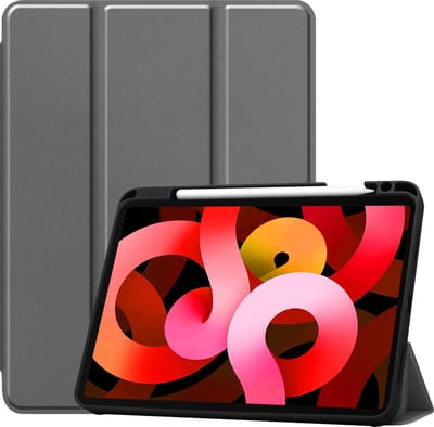 Hoesje Geschikt voor Apple iPad Air 5 (2022) - 10.9 inch - 5e Generatie - M1 - Dun & Stevig - Trifold Bookcase - Hard Cover Case - Met Uitsparing Geschikt voor Apple Pencil - Hardcover Book - Tablet Hoes - Grijs