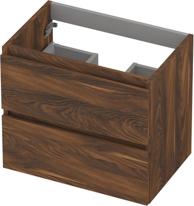 INK® wastafelonderkast 2 laden greeploos met houten keerlijst 60x40x52cm, noten