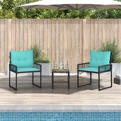 vidaXL - Buitenmeubels - set - 3 - st - Zwart - en - Turkoois
