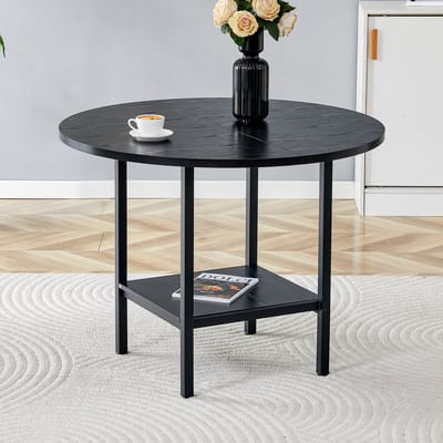 MODFU Ronde Eettafel - Met Opbergplank - Modern Minimalistisch - Voor Eetkamer Of Keuken - MDF En Metaal - Zwart - 100 X 77 Cm