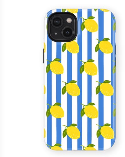 DripCase Hoesje geschikt voor iPhone 14 Plus | Happy Stripes Motief | Magnetisch Opladen | 2-in-1 Ontwerp | Vrolijke Backcover geschikt voor iPhone 14 Plus Limoncello Blue