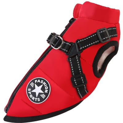 Veste Chien Chauffante d'Hiver avec Laisse Imperméable Gilet Manteau pour Petit Chien Moyen Chihuahua Bouledogue Français Vêtements d'Extérieur pour Chien (RED,M) rouge