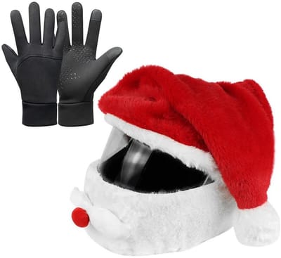 Dailygoody - Kerstmis motorhelmhoes - Kerstman motorhelm afdekking - Pluche met touchscreen-handschoenen - Perfect voor winter - Kerstmuts helm met ha...