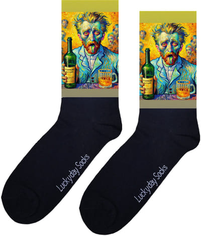 Kunstsokken van Gogh - Drank sokken - Portret sokken - Kunst sokken - Schilderij sokken - Opkikker Cadeau - Grappige sokken - Verjaardag cadeau - Vrolijke sokken - Luckyday Socks - Grappige cadeau - Vaderdag - Moederdag - Onesize