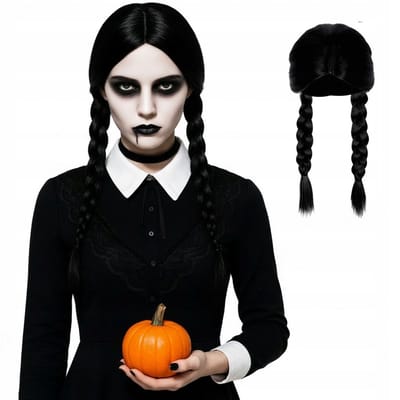 Damespruik met lange zwarte vlechten voor Halloween, merkloos