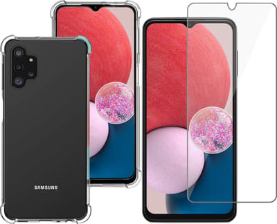 Hoesje geschikt voor Samsung Galaxy A13 4G - Anti Shock Proof Siliconen Back Cover Case Hoes Transparant - Tempered Glass Screenprotector