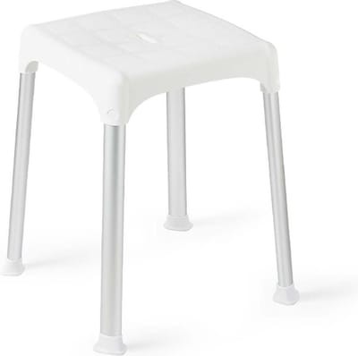 Eezzy Bad en douchekruk - Douchezitje - Wit / Zilver - Kunststof - 30.5 x 30.5 x 42 cm