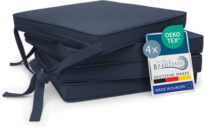 Beautissu Loft SK – Set van 4 Zitkussen Blauw 45x40 cm – Stoelkussen met Lint