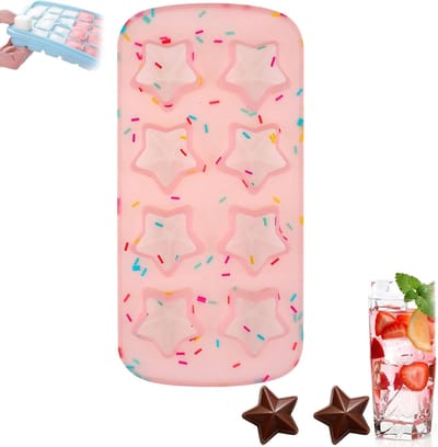 VHV-Ijsblokjesvorm Stervorm - Siliconen Ijsvorm met Deksel - Stapelbare Ijsblokjesmaker - 8 Sterretjes - BPA-vrij - Geschikt voor Cocktails en Kinderen - Roze