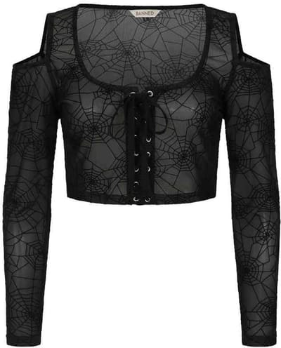 Banned - Seraphina Mesh Crop top - S - Zwart