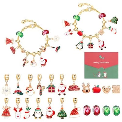 Adventskalender 2024 met 24 Goudkleurige Armbanden en Bedels voor Meisjes en Vrouwen