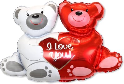 LUQ – Folieballon Beren – Wit-Rood – Luxe Romantische Valentijn Decoratie – Valentine Party Versiering – Helium Ready