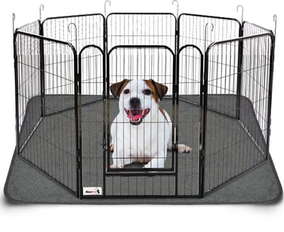 MaxxPet Puppyren - Hondenbench - Hondenren - Hondenkennel met 8 panelen - Staal - Ø 120cm x 80cm - Incl. Drinkbakje + Plasmat
