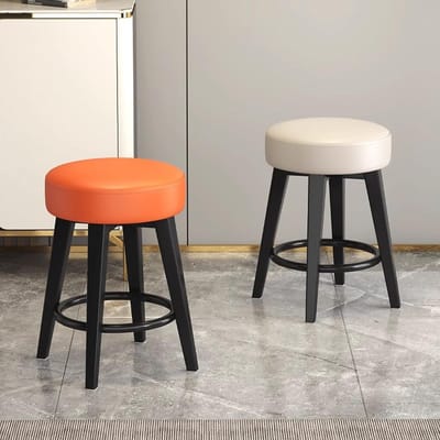 Set van 2 Ronde PU Leren Eetkamerstoelen met Metalen Poten 32D x 32W x 45H cm Modern Design Keuken- en Woonkamerstoelen Rood/Zwart