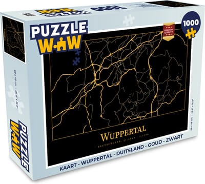 Puzzel Kaart - Wuppertal - Duitsland - Goud - Zwart - Legpuzzel - Puzzel 1000 stukjes volwassenen