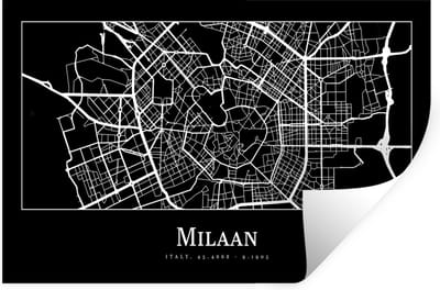 Muurstickers - Sticker Folie - Milaan - Plattegrond - Kaart - Stadskaart - 30x20 cm - Plakfolie - Muurstickers Kinderkamer - Zelfklevend Behang - Zelfklevend behangpapier - Stickerfolie