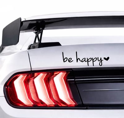 Be Happy Auto Spiegel Sticker – Zwarte Vinyl Autosticker voor Achteruitkijkspiegel – Decoratieve Auto Sticker – Auto Spiegel Decoratie – 6,6 x 16 cm