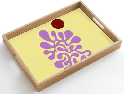 Dienblad hout 50x35 cm - Schootdienblad - Koraal - Cirkel - Abstract - Geel - Borrelplank rechthoek - Plateau dienbladen
