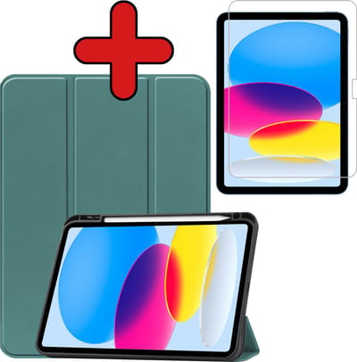 BTH Tablet Hoesje - Geschikt voor iPad 2022 / 2025 (A16 ) / 2026 (A19) - Bookcase - Trifold - Cover - Stylus Pen Houder - Donkergroen